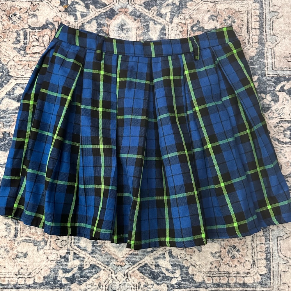 Hot Topic Blue and Green Plaid Skirt
